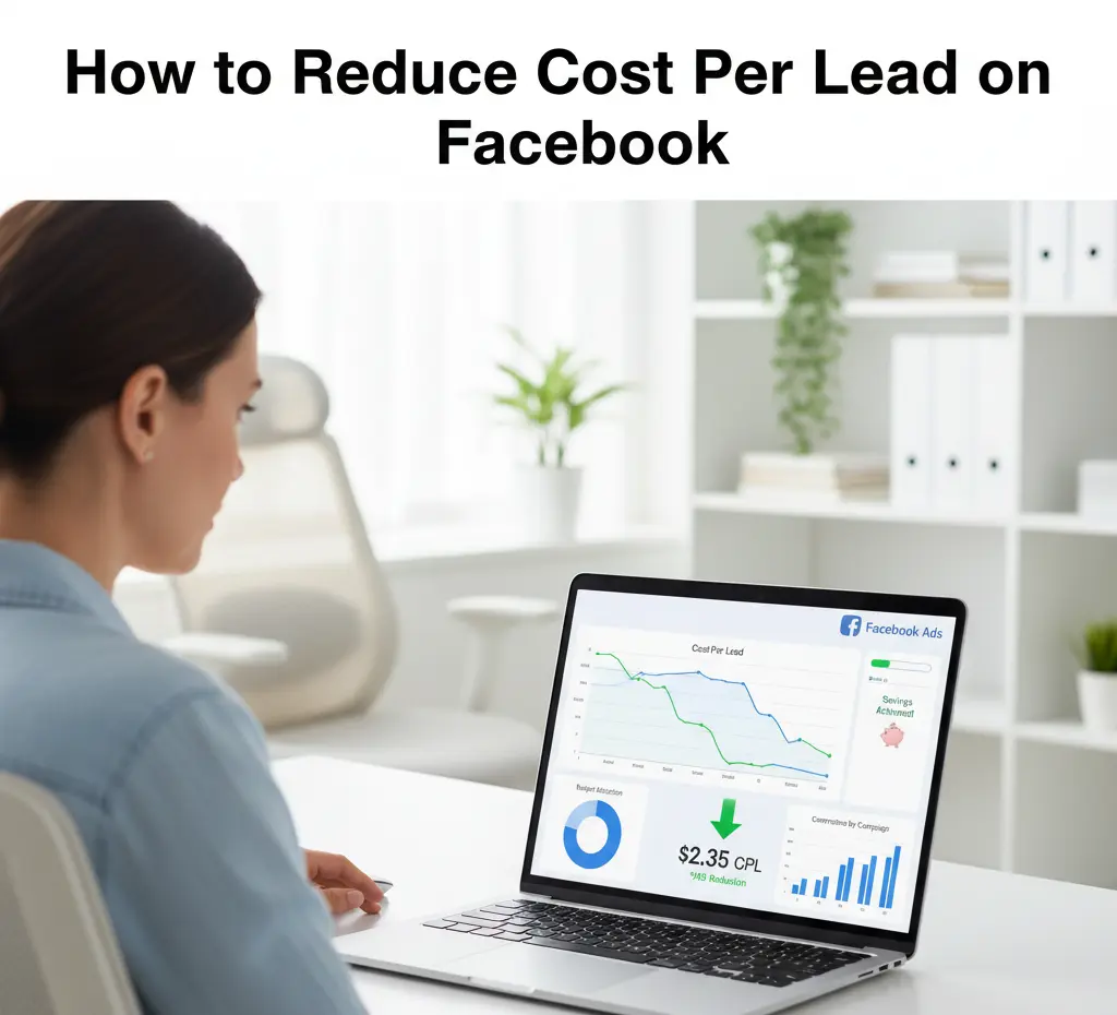 Digital marketer analyzing Facebook ad performance to learn how to reduce cost per lead on Facebook