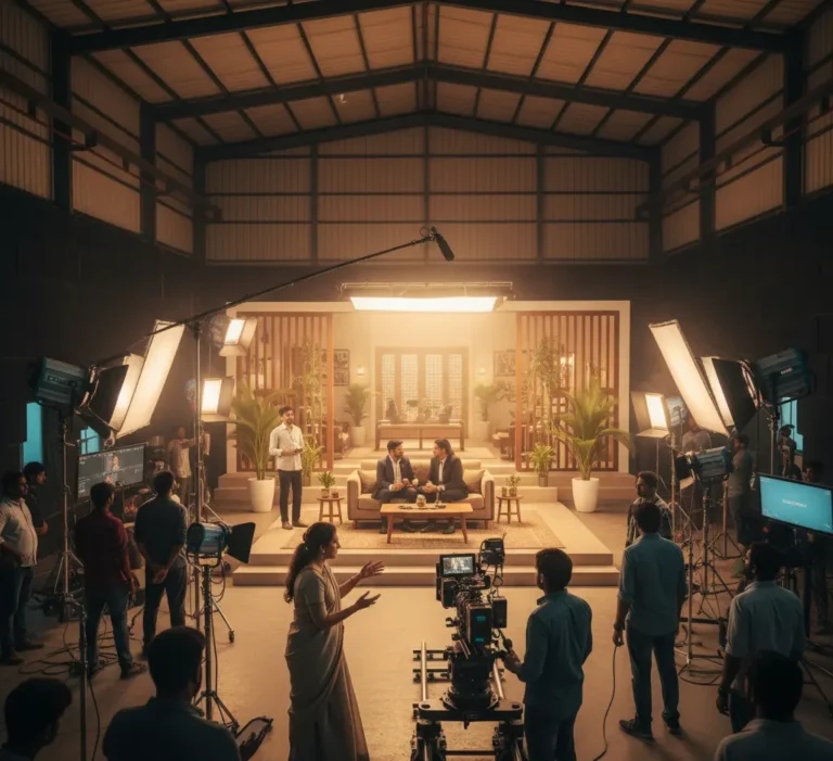 Professional team working through the 5 Stages of Video Production in Advertising by a leading video production company in Kerala.