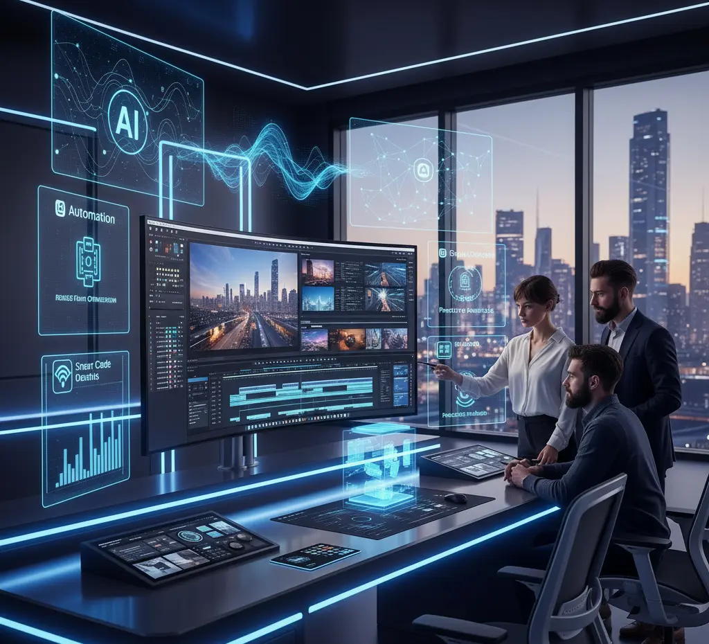 Video production AI tools in action at a modern video production company in Kerala.