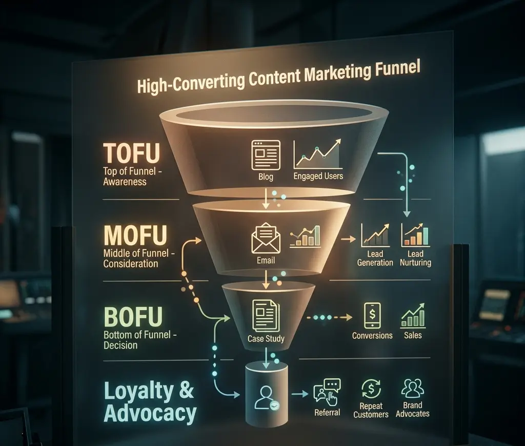 content marketing funnel explained by best digital marketing agency in kerala thodupuzha the leeway media